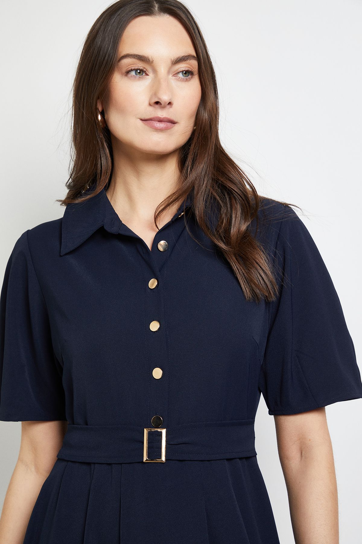 Principles Volume Sleeve Belted Shirt Dress Navy image 4