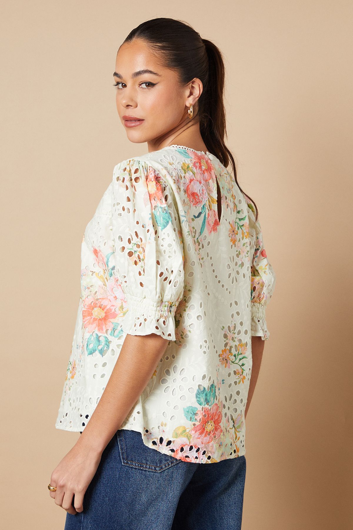 Oasis Floral Broderie Detail Blouse Ivory image 3