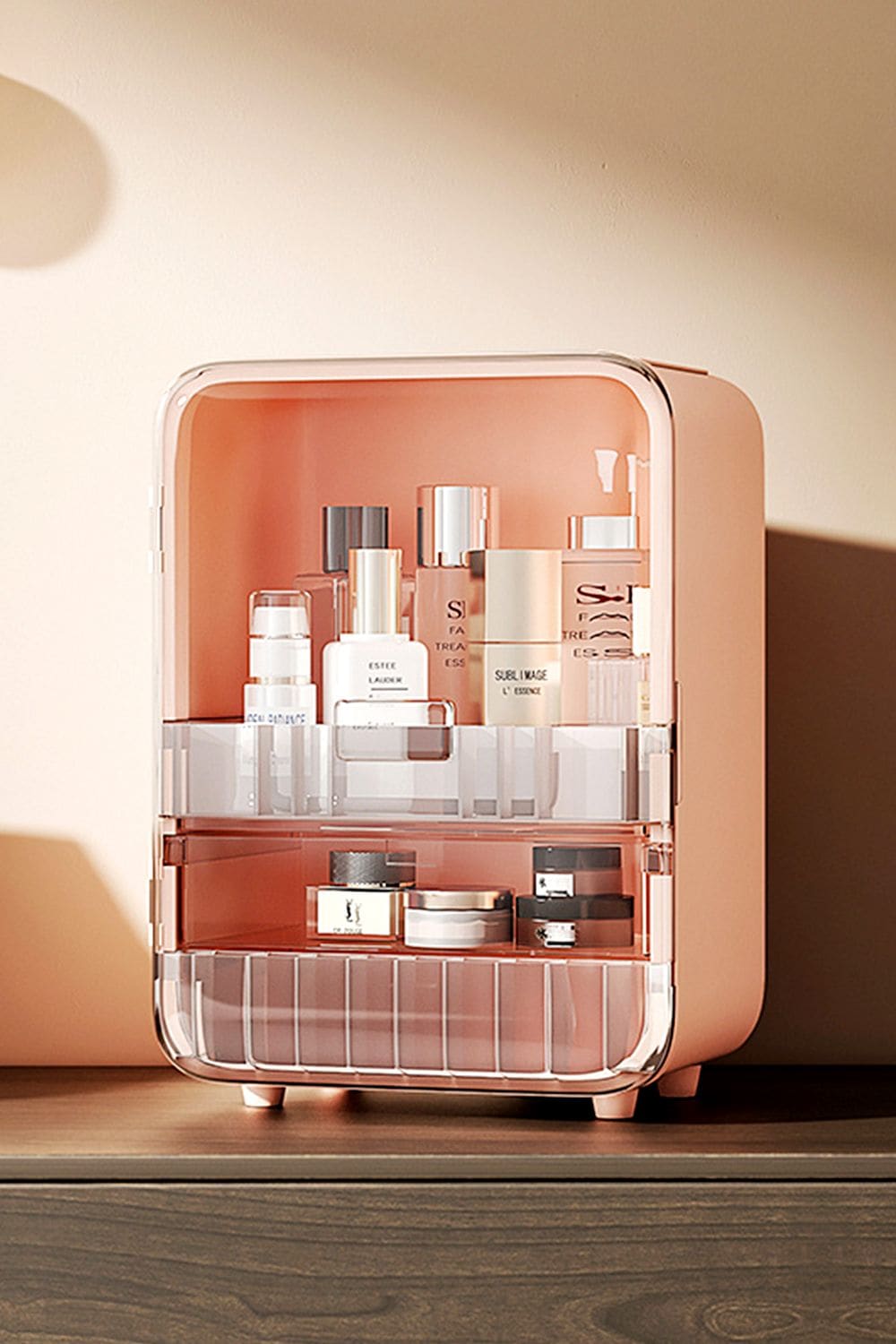 Living and Home Cosmetic Organizer Skincare Display Box Makeup Storage Case with Mirror image 2