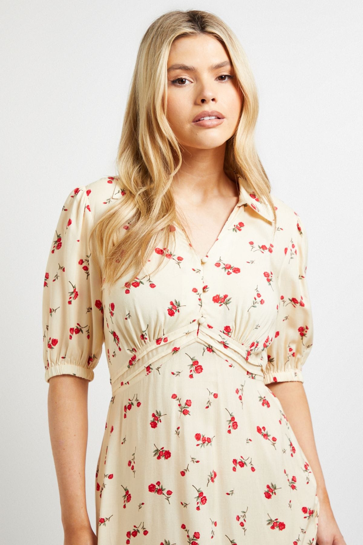 Dorothy Perkins Yellow Ditsy Collared Button Detail Puff Sleeve Midi Dress Yellow image 4