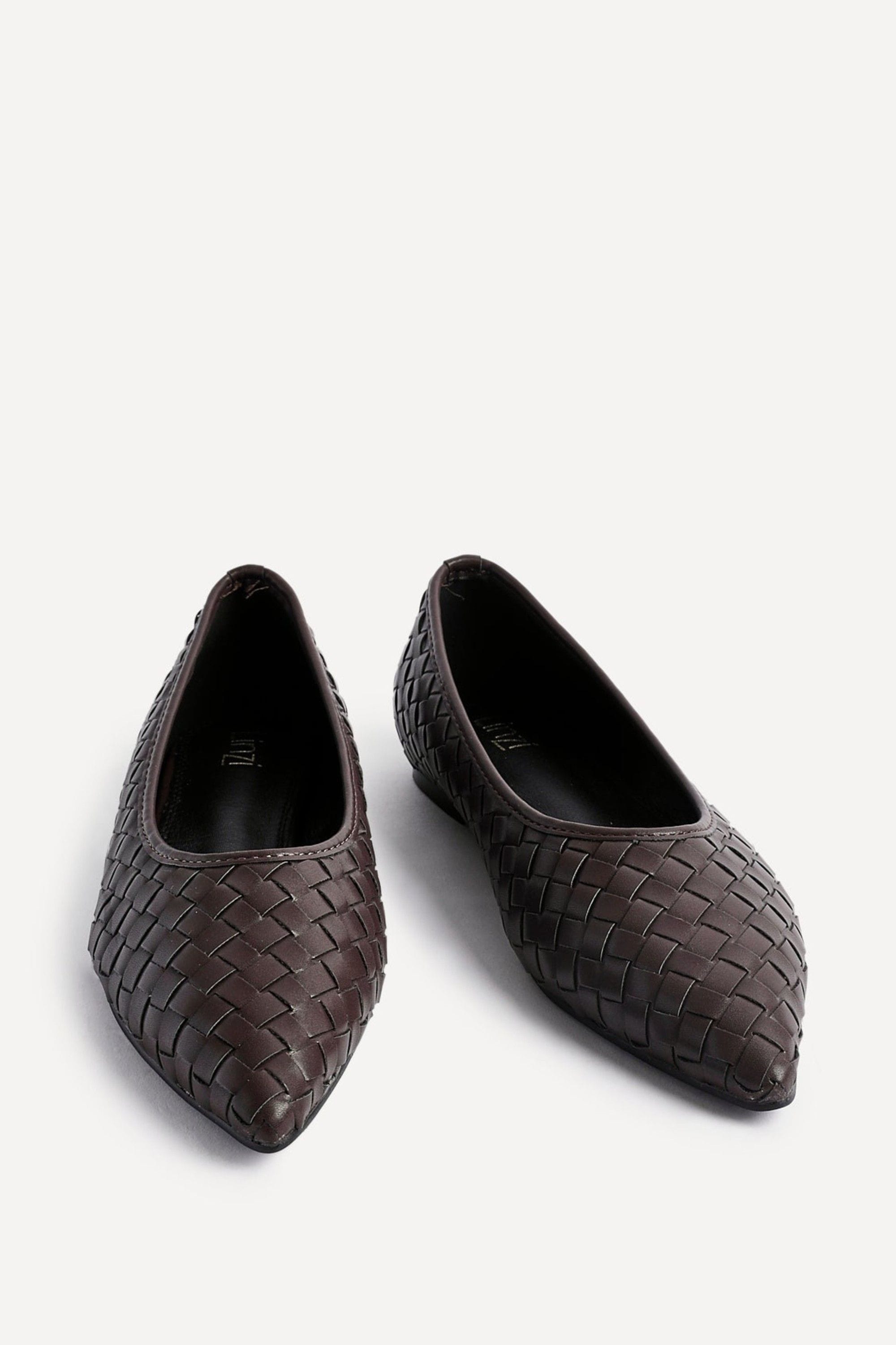 Linzi Talina Brown Faux Leather Woven Pointed Toe Ballet Flats image 3