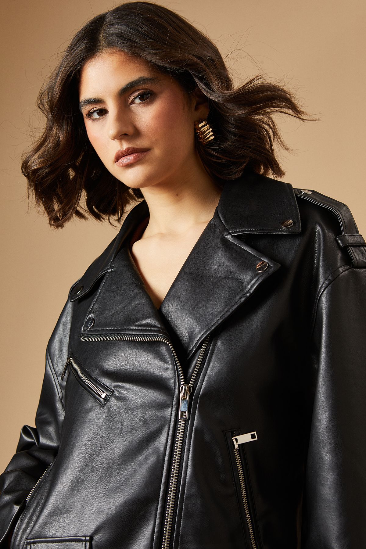 Oasis PU Leather Zip Detail Jacket Black image 4