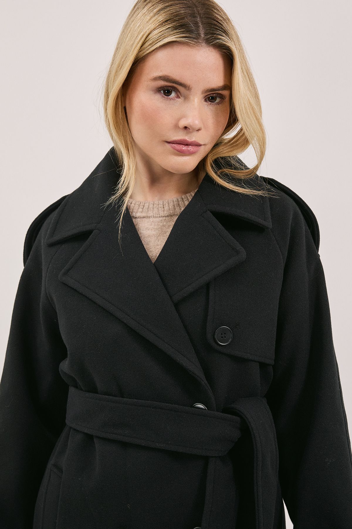 Dorothy Perkins Short Belted Coat Black image 4