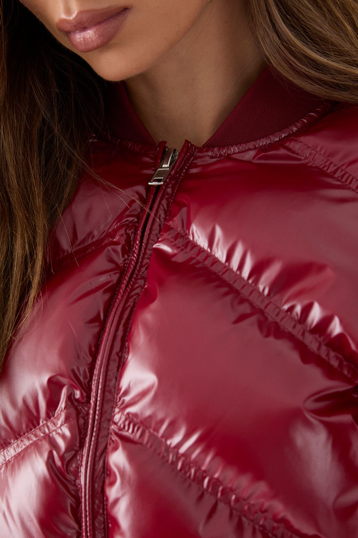 MissPap Premium High Shine Cropped Puffer Coat Wine image 5