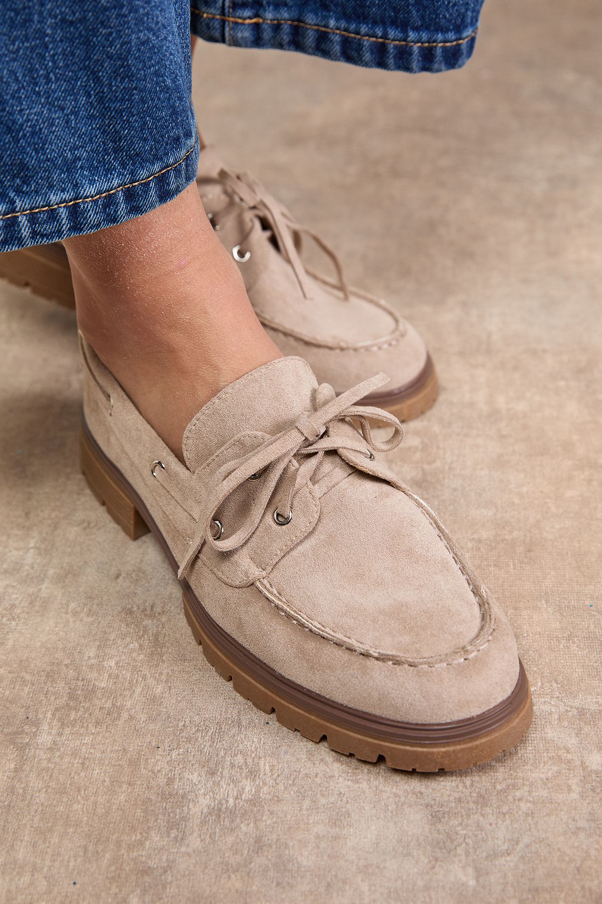 Oasis Claire Faux Suede Chunky Boat Shoes Taupe image 4