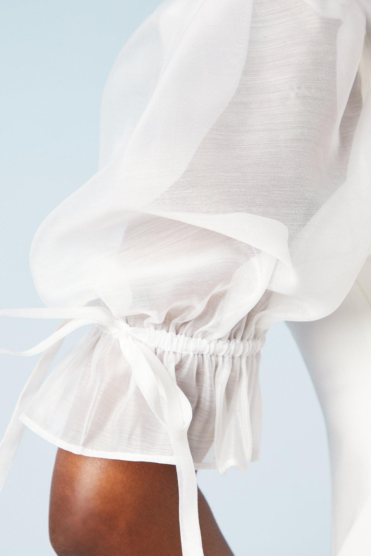 Oasis Stretch Crepe With Organza Puff Sleeve Bridal Mini Dress Ivory image 5