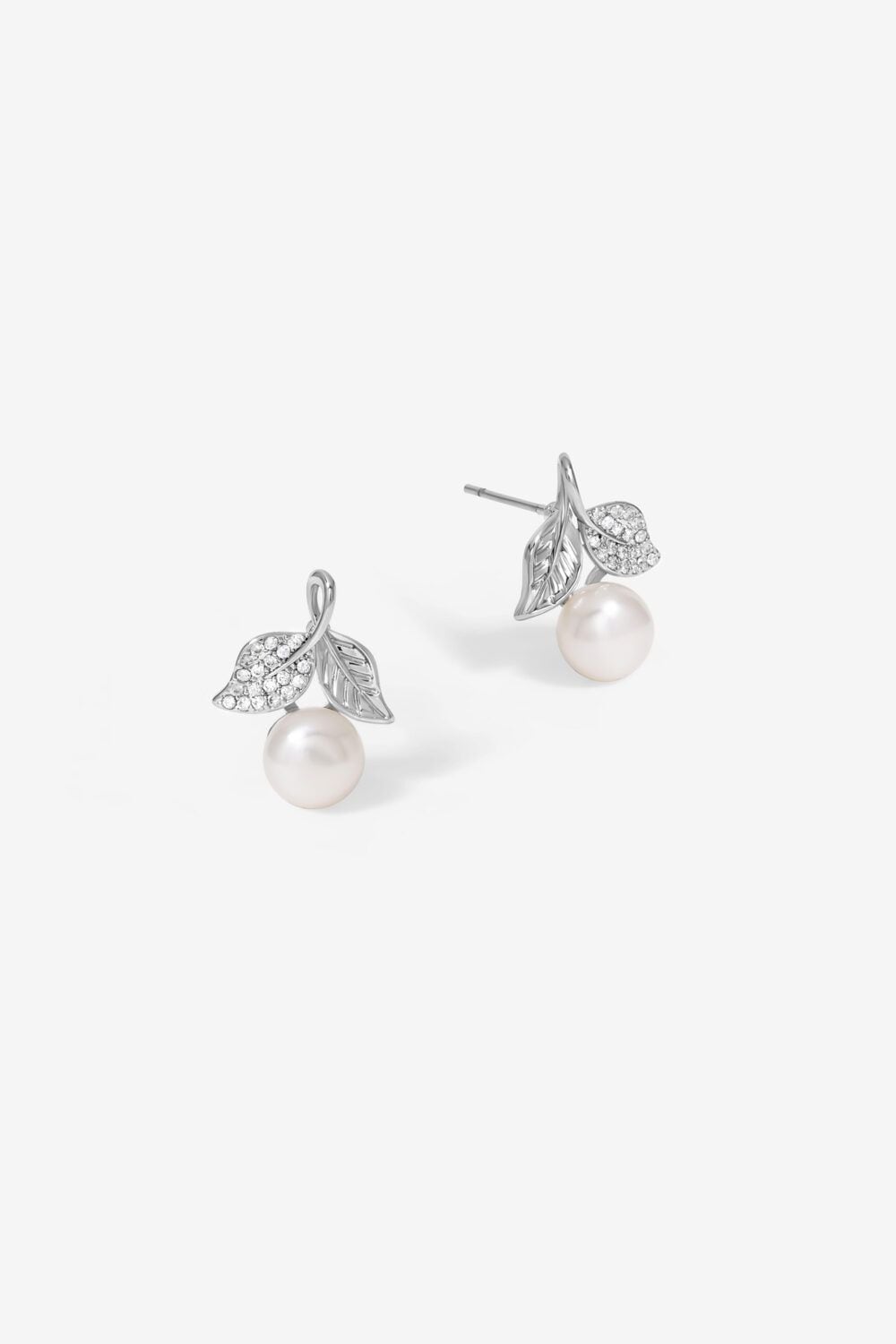 Jon Richard Rhodium Plated Leaf Cubic Zirconia And Pearl Earrings image 1
