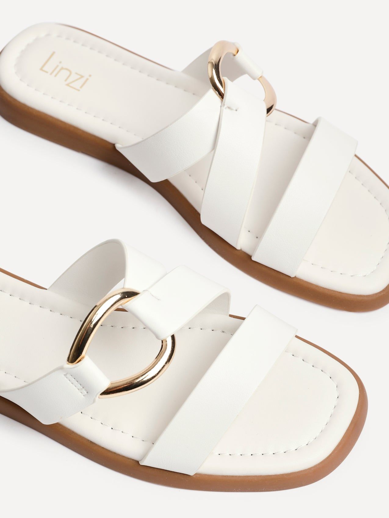 Linzi Cassandra White Faux Leather Double Strap Sandal image 5