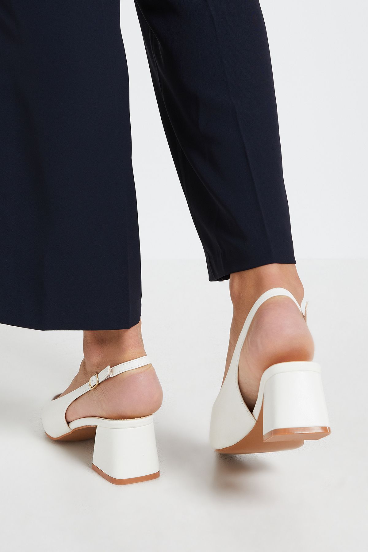 Dorothy Perkins Patricia Faux Leather Slingback Medium Block Heel Court Shoes White image 3