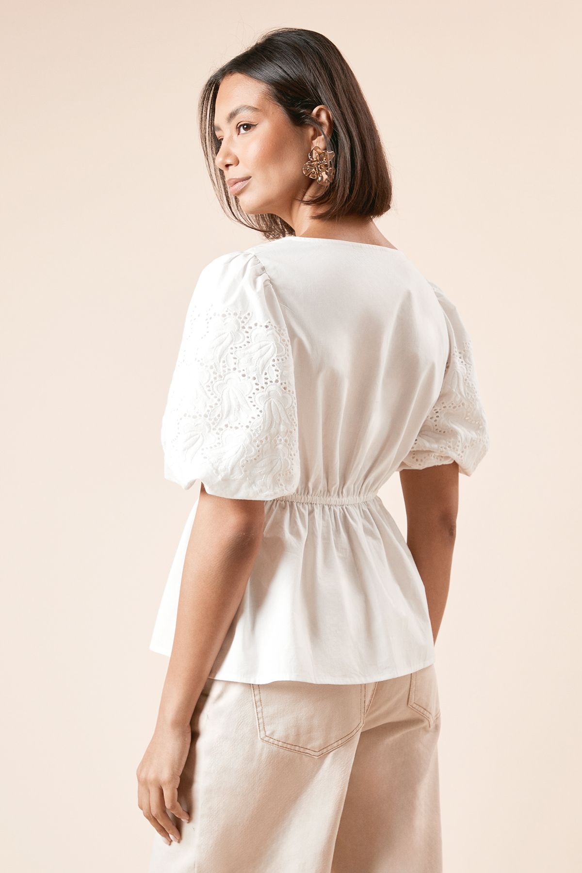 Dorothy Perkins Cutwork Sleeve Poplin Blouse White image 3