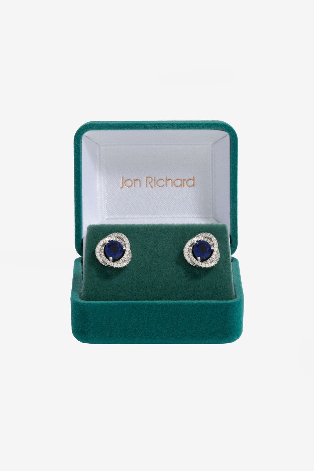 Jon Richard Rhodium Plated Sapphire Halo Earrings - Gift Boxed