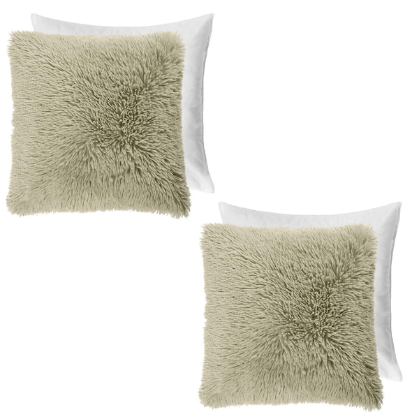 OHS Set of 2 Fluffy Shaggy Square Filled Cushion Covers