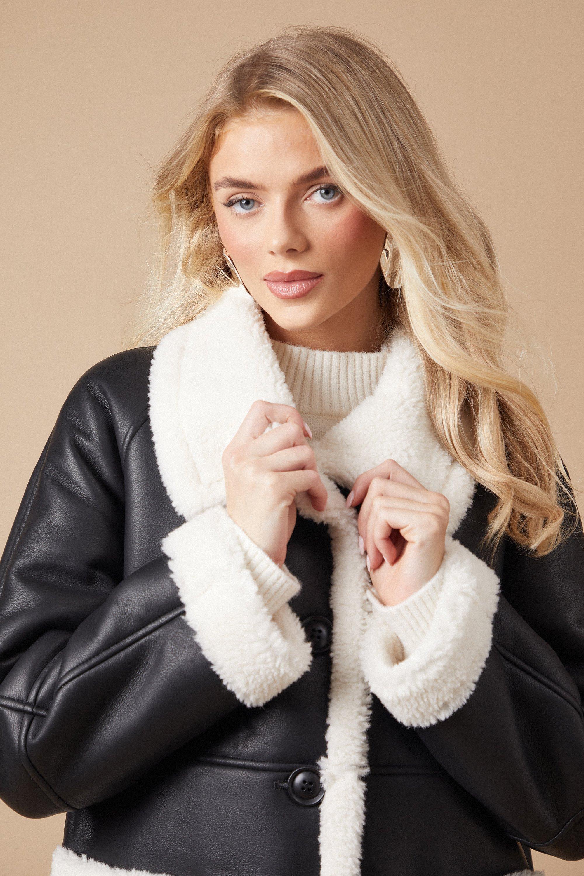 Oasis Pu Bonded Shearling Coat Black image 4