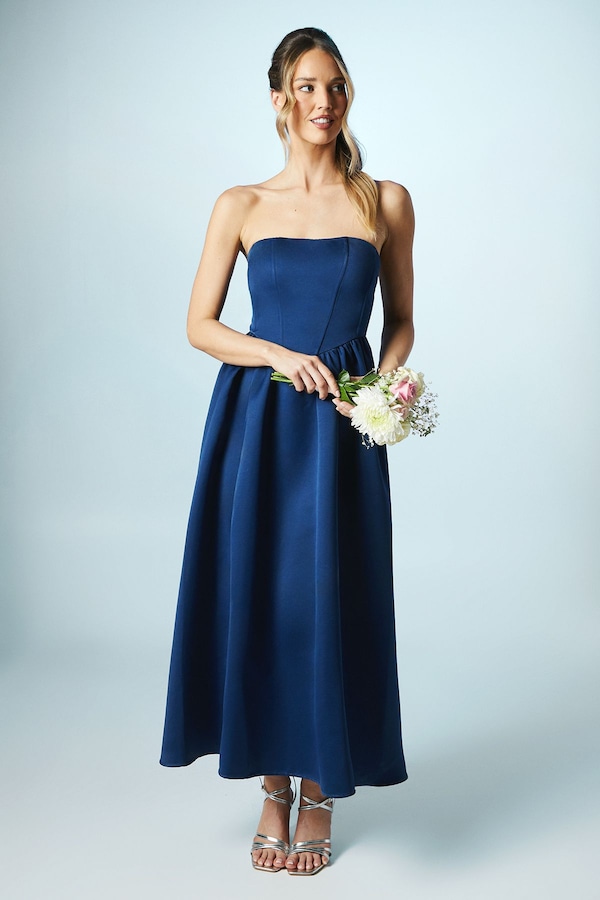Coast Structured Satin Corset Bridesmaid Dress Navy