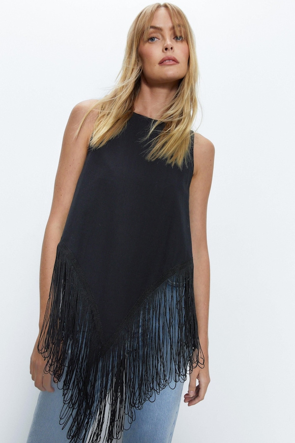 Warehouse Fringe Hem Top Black