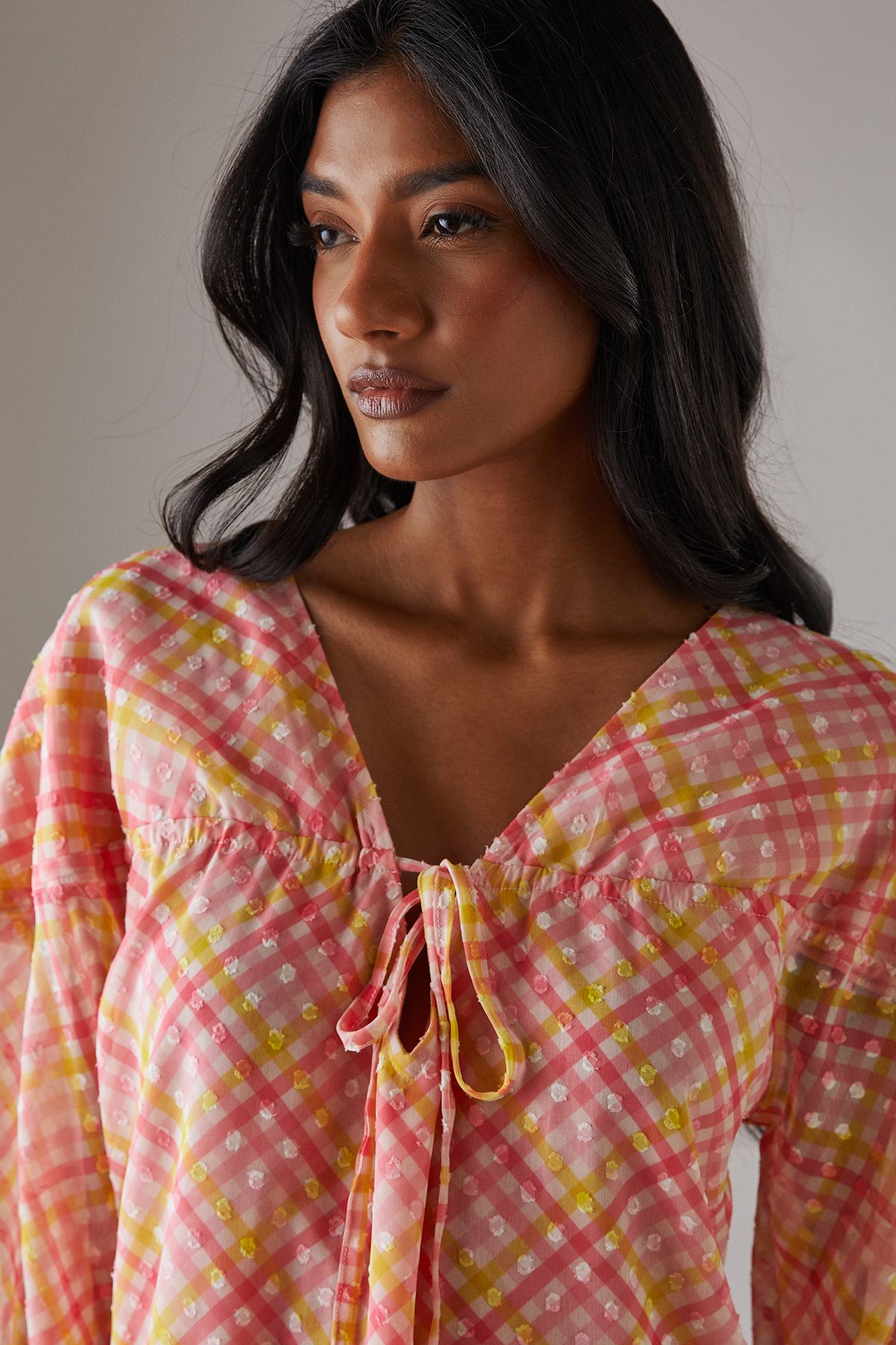 Warehouse Dobby Chiffon Volume Sleeve Smock Mini Dress Multi image 2