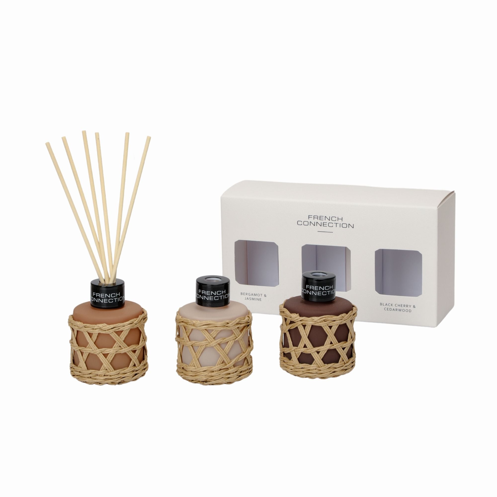 French Connection Trio of Reed Diffuser Gift Set 3x50ML Woven Rattan Detail image 2