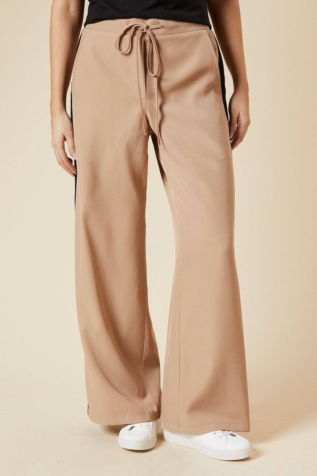 Dorothy Perkins Elastic Waist Side Stripe Wide Leg Trouser Camel image 2