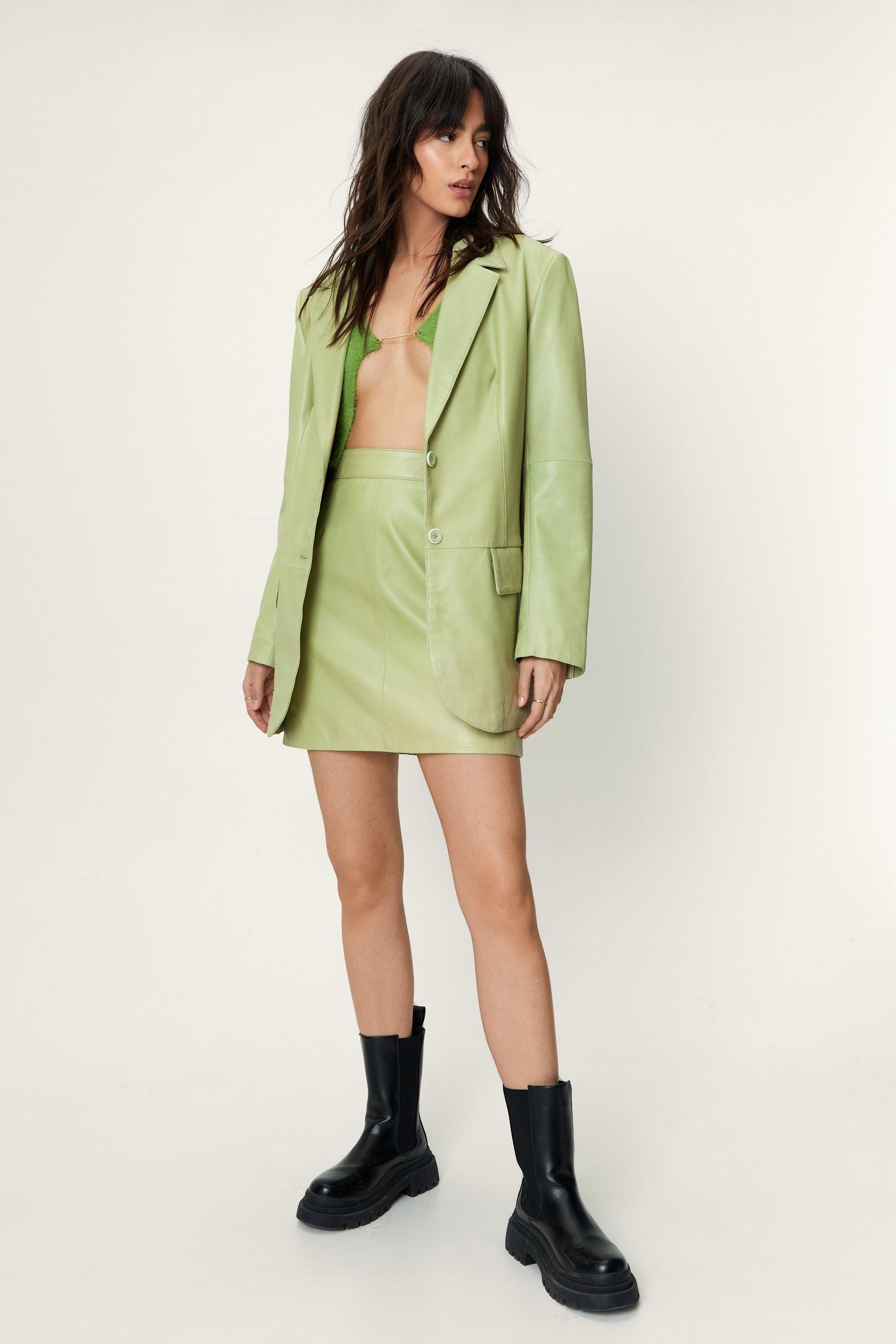 NastyGal Real Leather Tailored Blazer Sage image 2