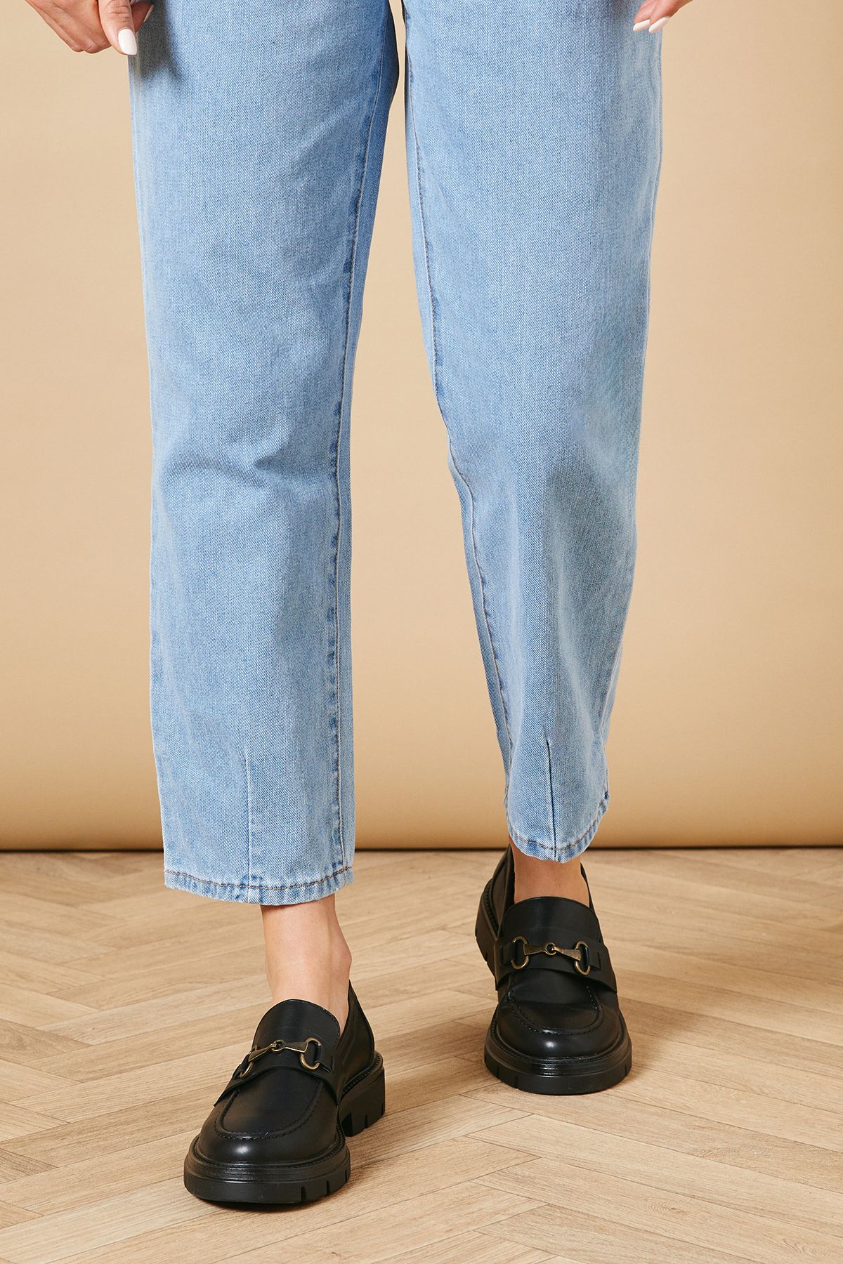 Oasis Circe Faux Leather Snaffle Detail Chunky Loafers Black