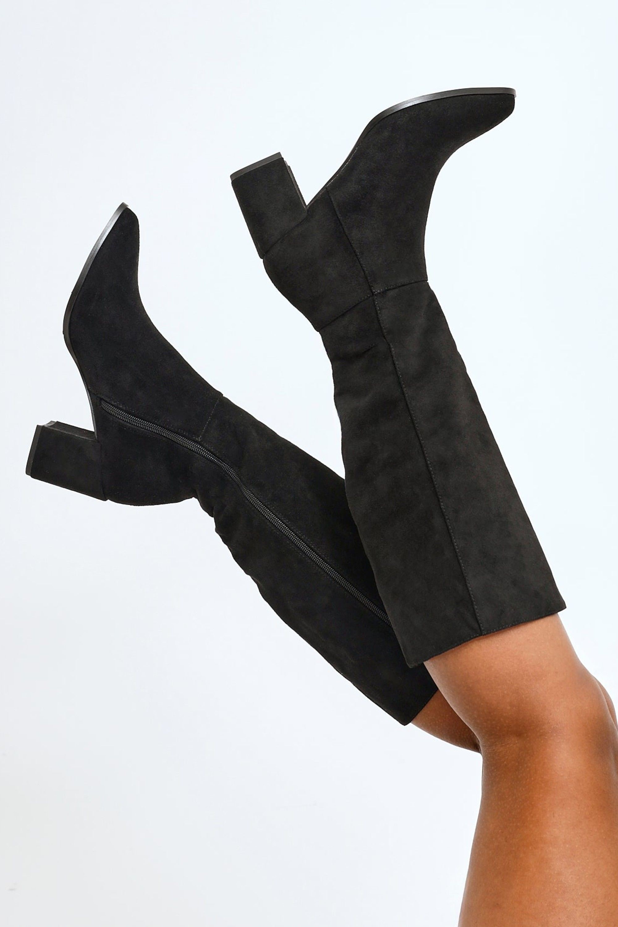 Linzi Swerve Black Faux Suede Block Heeled Long Boot image 2