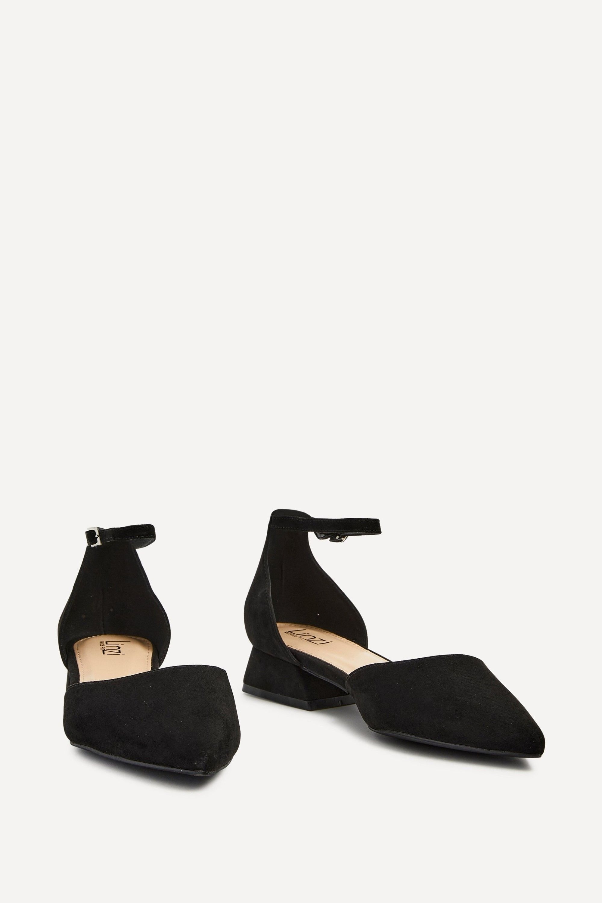 Linzi Dolly Wide Fit Black Faux Suede Low Block Court Heel image 3