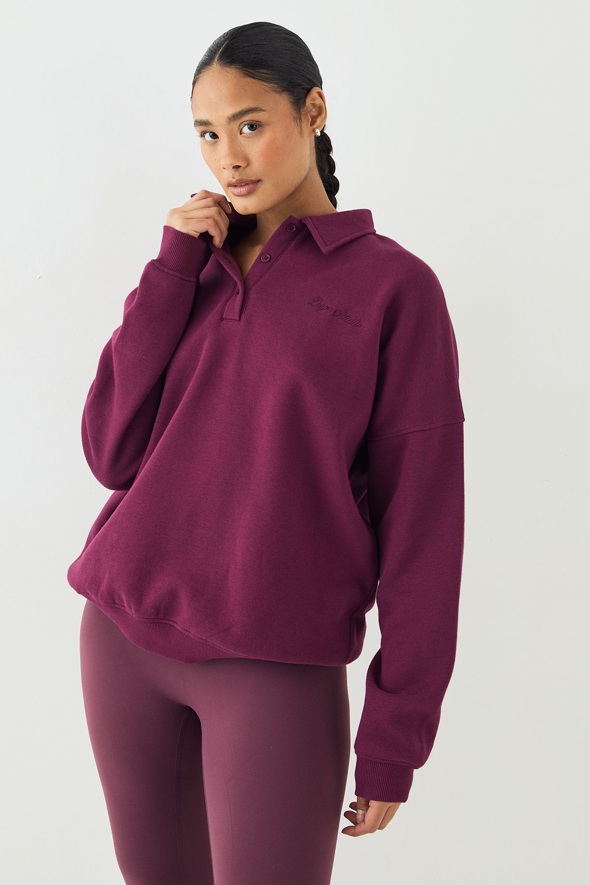 DSGN Studio DSGN Studio Script Collared Rugby Sweatshirt Plum image 1