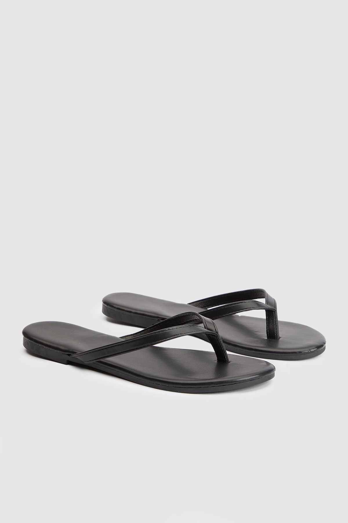 Dorothy Perkins Wide Fit Candy Faux Leather Toe Post Flat Sandals Black