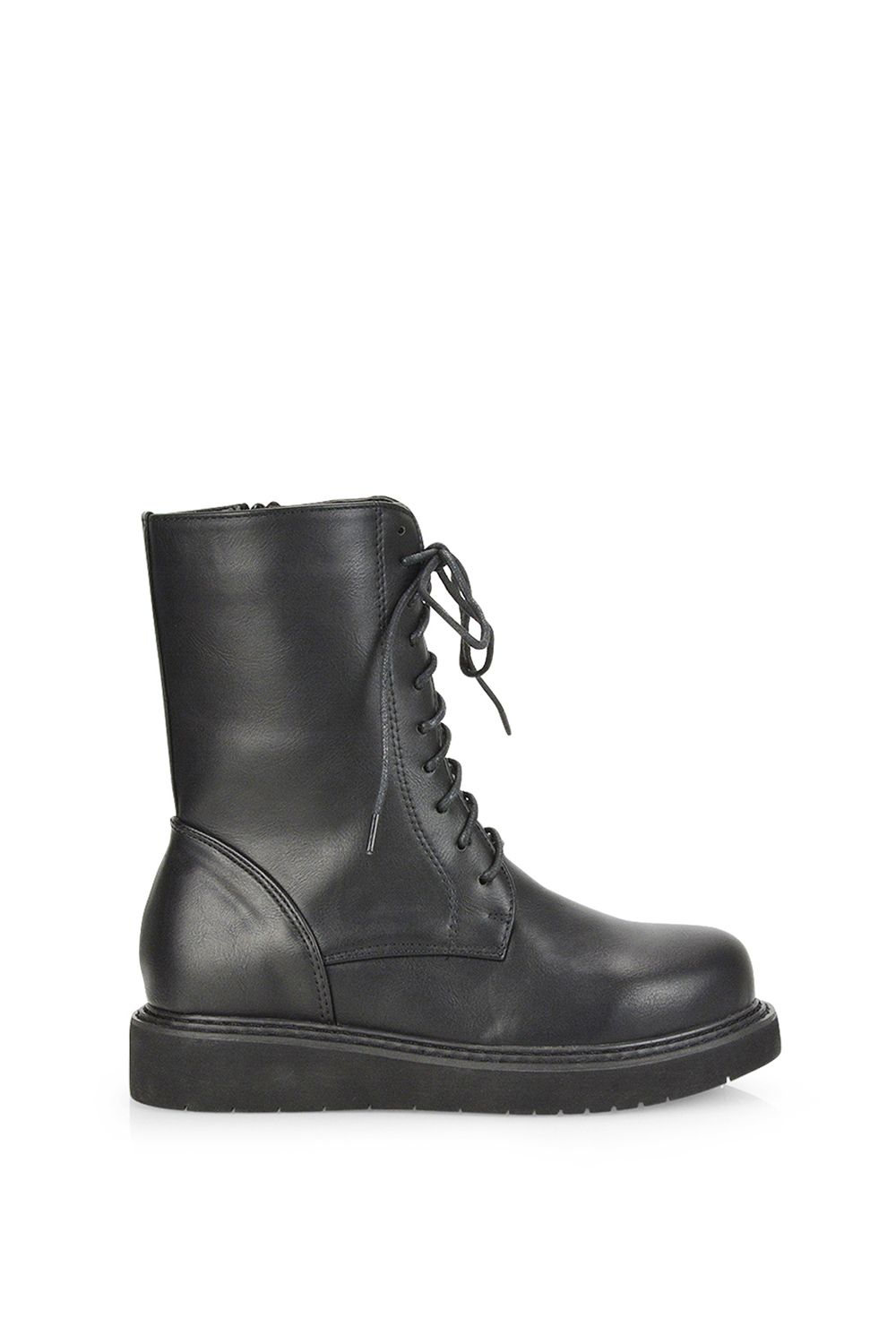 XY London 'Lizzo' Flat Chunky Sole Zip-Up Flatform Lace up Ankle Biker Boots