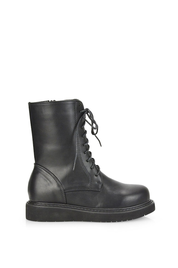 XY London 'Lizzo' Flat Chunky Sole Zip-Up Flatform Lace up Ankle Biker Boots