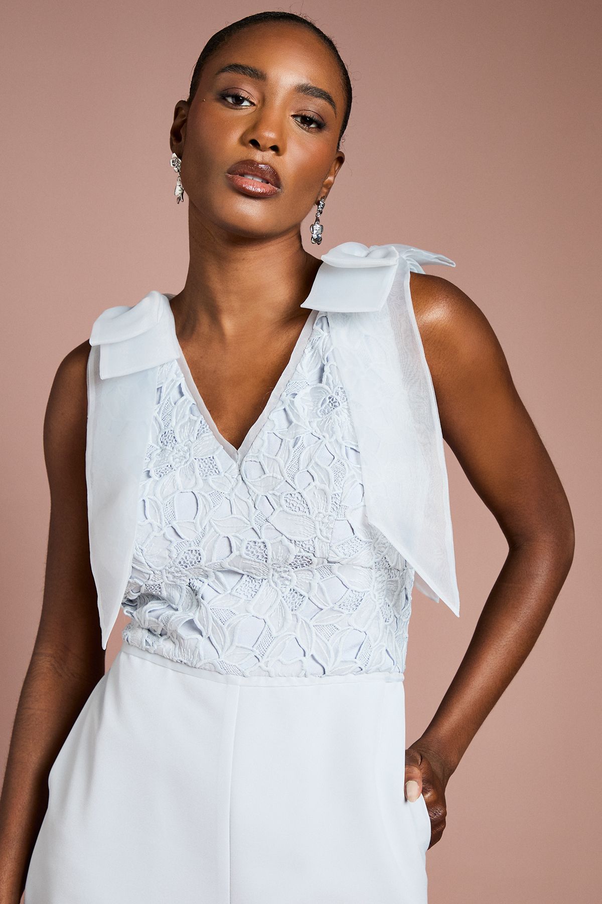 Coast Bow Shoulder Lace Jumpsuit Light Blue image 2