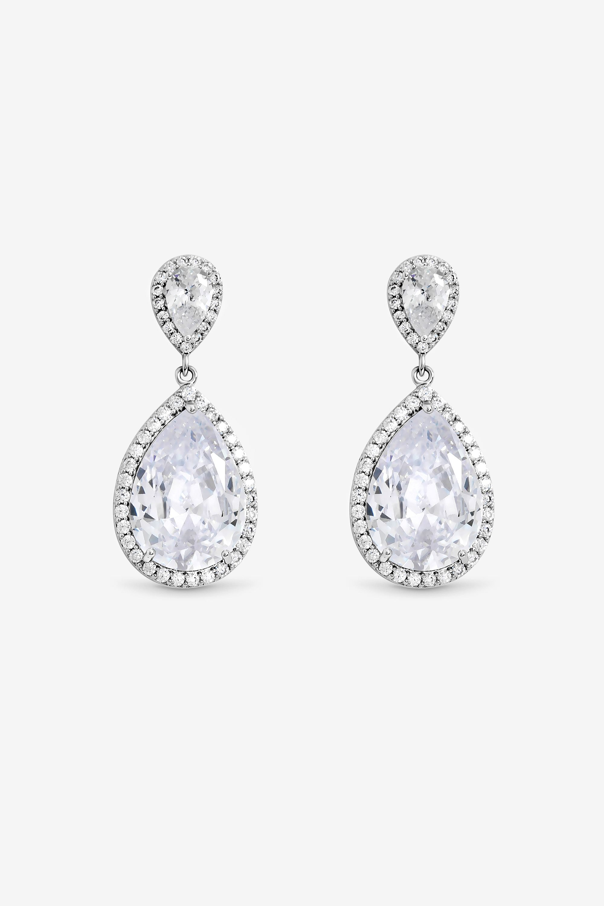 Jon Richard Rhodium Plated Cubic Zirconia Double Pear Drop Earrings image 1