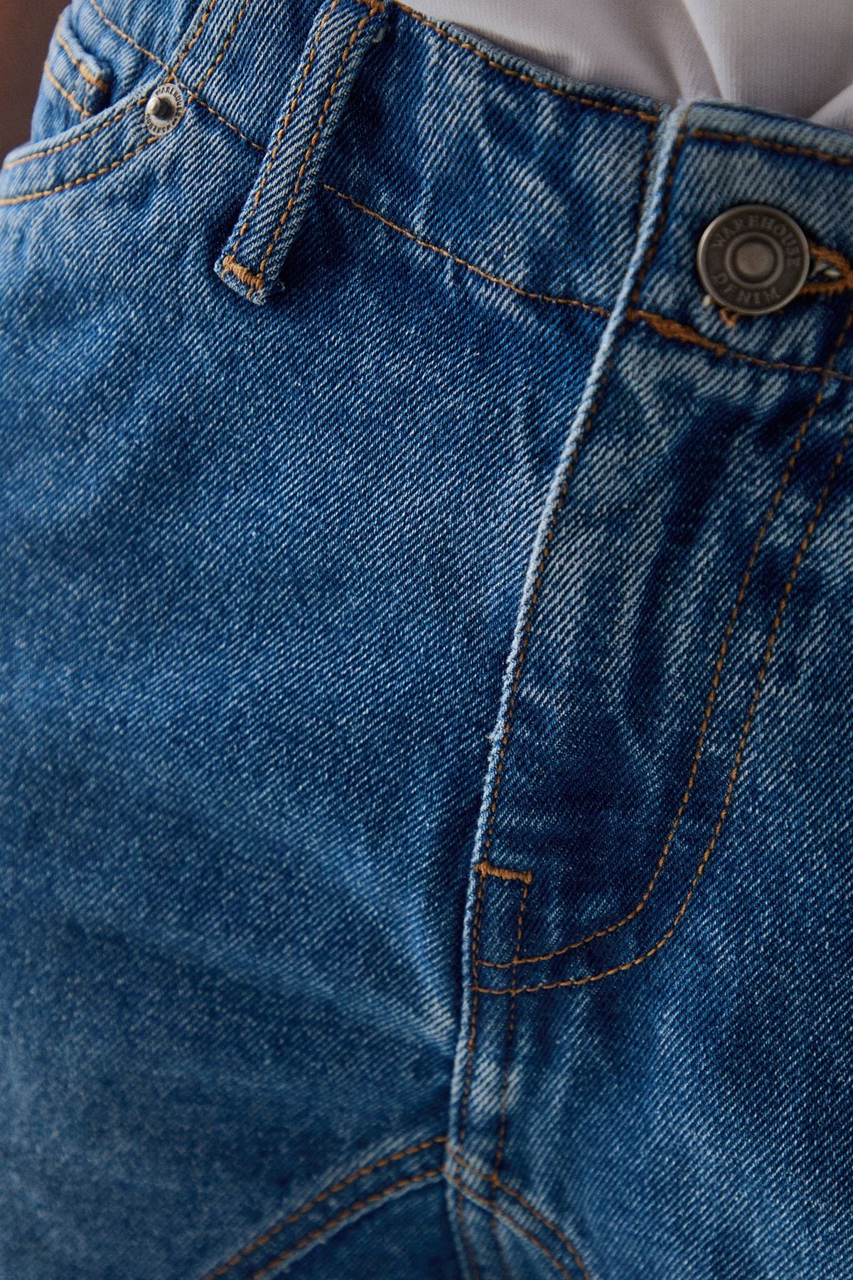 Warehouse Washed Raw Waist Seam Detail Denim Dad Jean Mid Wash image 5