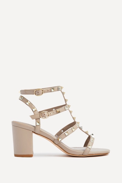 Linzi Tessa Taupe Studded Block Heeled Sandal