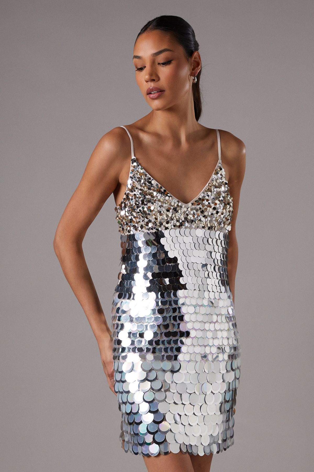 Coast Disc Sequin Cami Mini Dress Silver image 5