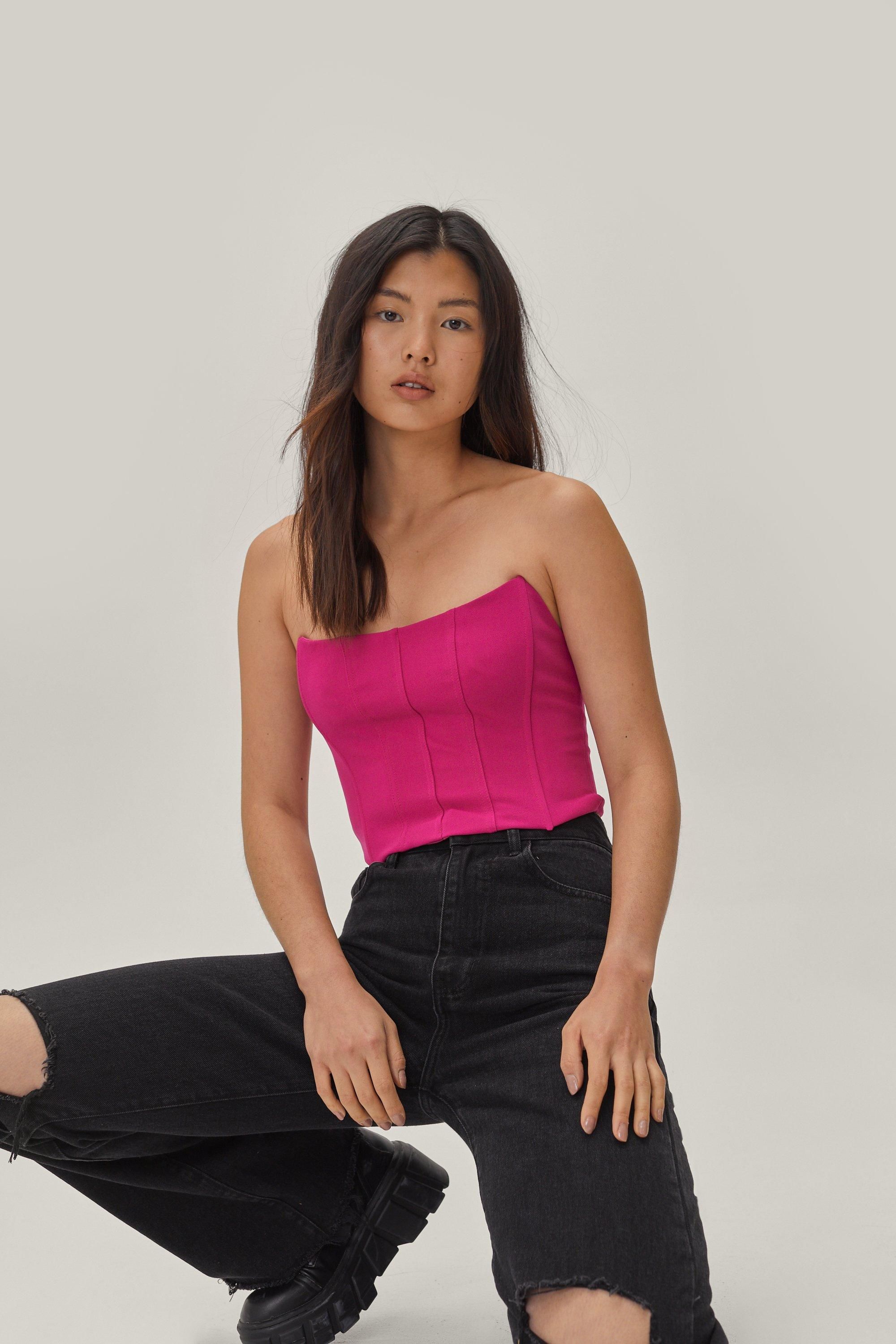 NastyGal Cropped Strapless Seam Detail Corset Top Pink image 3
