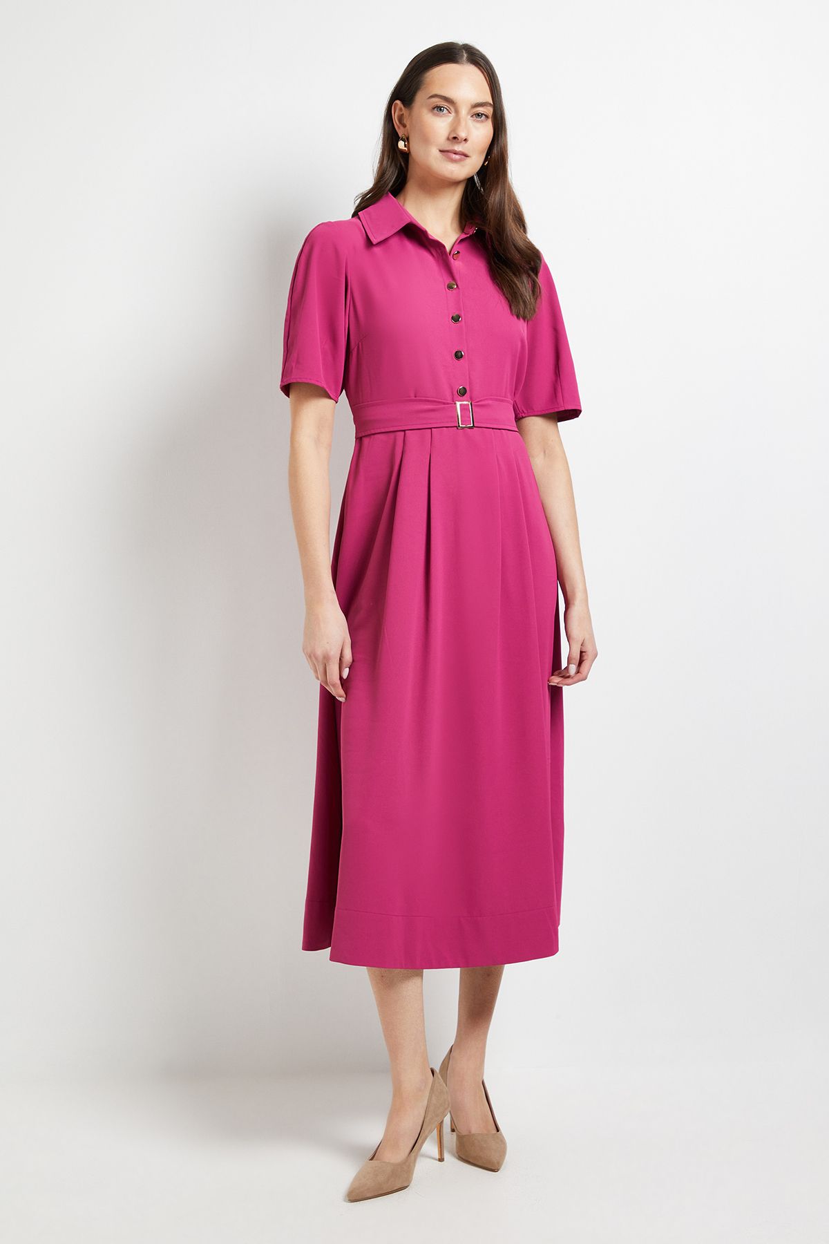 Principles Volume Sleeve Belted Shirt Dress Dark Pink image 1