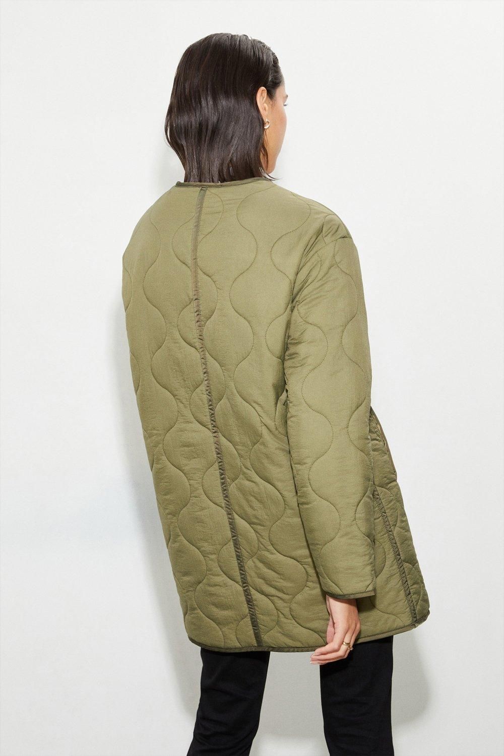 Dorothy Perkins Tall Collarless Contrast Quilted Jacket Sage image 3