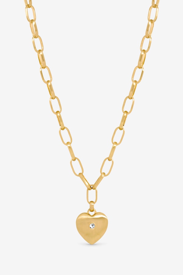Inicio Gold Plated Brushed Heart and Crystal Pendant Necklace - Gift Pouch