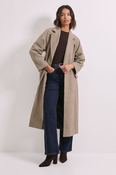 Dorothy Perkins Dogtooth Midi Blazer Coat Chocolate