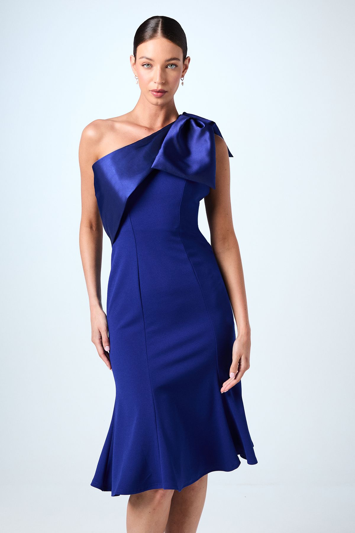 Coast Bow One Shoulder Midi Dress Blue image 2