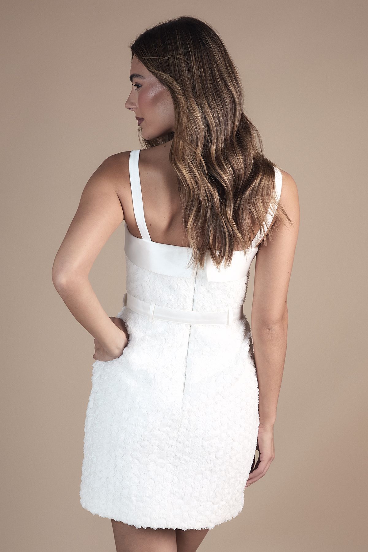 Coast Strappy Embellished Belted Mini Dress Ivory image 3