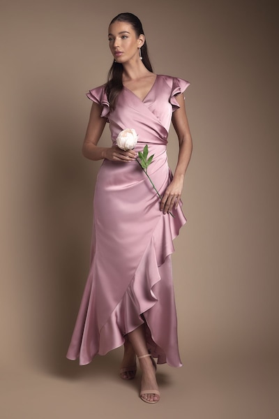 Coast Wrap Front Frill Hem Cap Sleeve Bridesmaid Dress Antique Rose