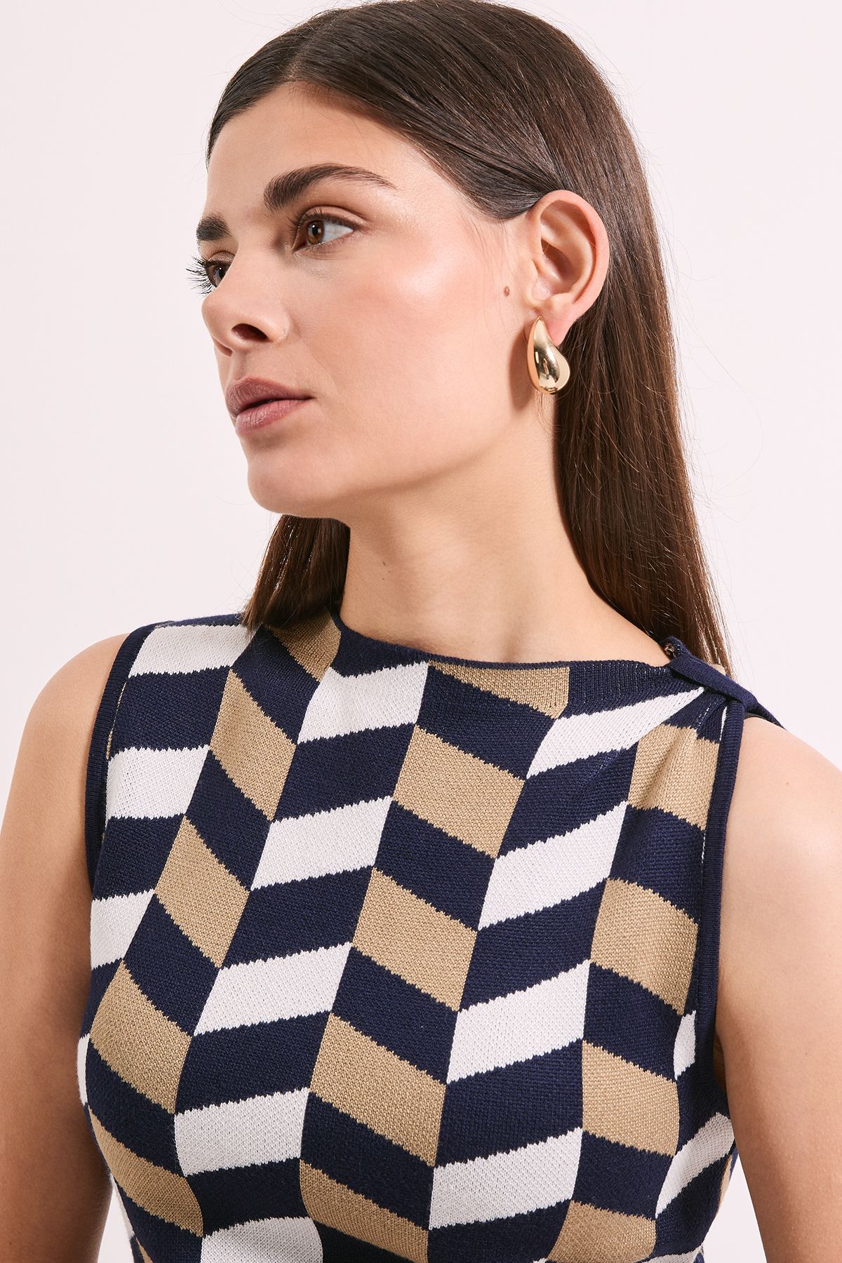 Principles Geo Jacquard Knitted Dress Navy image 4