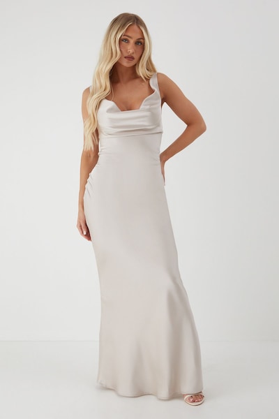 MissPap Premium Satin Cowl Neck Fishtail Maxi Bridesmaid Dress Champagne