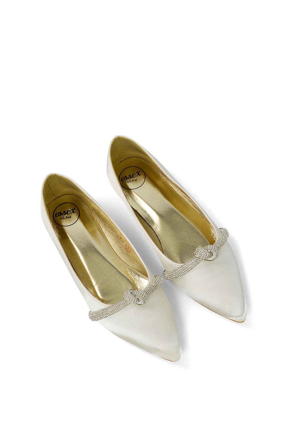 XY London 'Halley' Flat Heel Pointed Toe Sparkly Embellished Diamante Bridal Pumps image 3