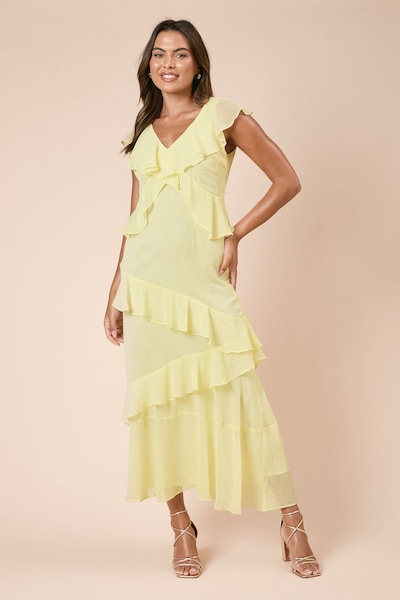 Dorothy Perkins DP Luxe Ruffle Chiffon Midi Dress Lemon