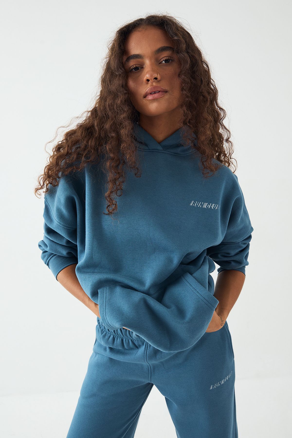 DSGN Studio DSGN Studio Run Club Printed Oversized Hoodie Teal image 3
