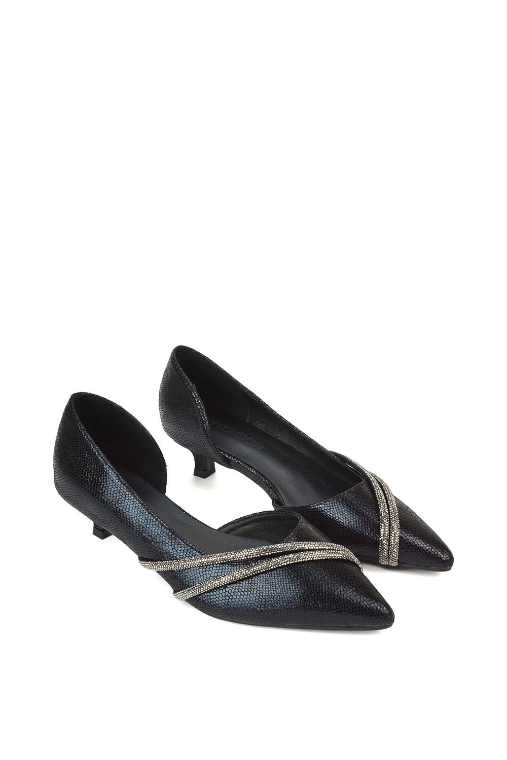 XY London 'Kirsty' Pointed Rhinestone Low Kitten Heel Court Shoes image 5