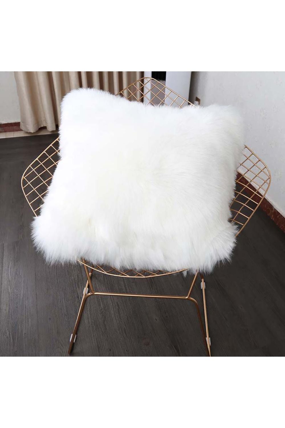 Living and Home 45*45cm Fluffy Faux Wool White Cushion Cover image 3